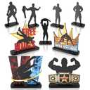 Wrestling Centerpieces Wooden Props Figures for Men Birthday Table Decorations Party Supplies Man 30th 40th 50th Home Bar Kitchen Tabletop Decor 9PCS
