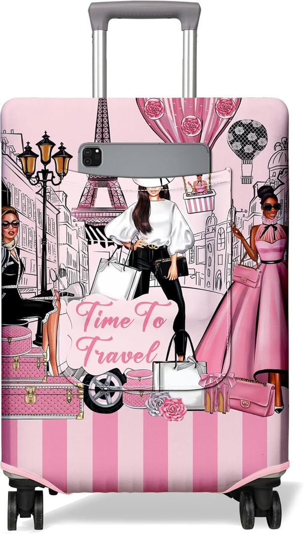 Travel Luggage Cover Suitcase Protector Storage Fits 18-21 Inch Luggage Flower Patterned Travel with Pocket Elastic Anti-scratch Suitcase Cover S (Girl-5)