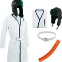 Christmas Vacation Cousin Eddie Costume Role Play White Robe Belt with Trapper Hat for Men Halloween Party, L-XL