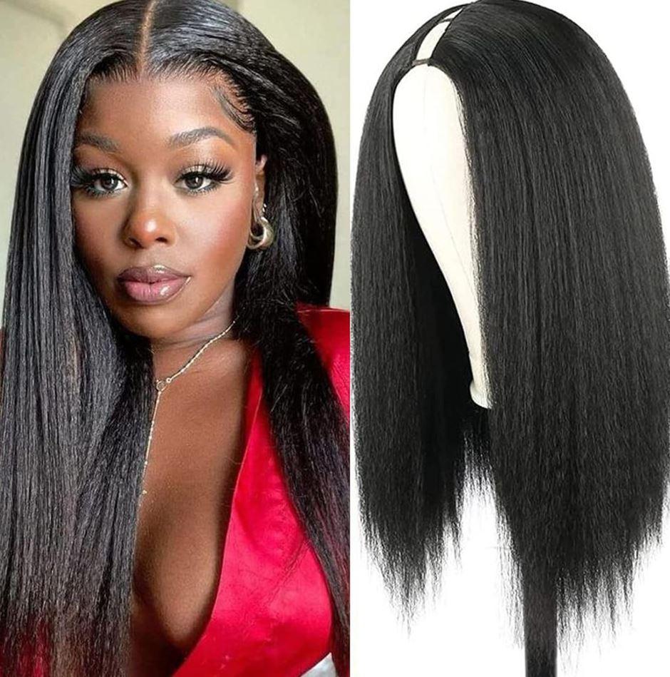 MARYLING Kinky Straight V Part Wig, Synthetic, Clip in, Long Wavy, Glueless, Black, 20INVH (1B)