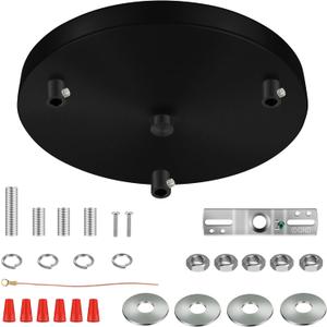 10 Inches Light Canopy Kit, Heavy Duty Replacement Ceiling Cover Plate & Mounting Hardware for 3-Light Cluster Pendant Lighting Fixture (Black)