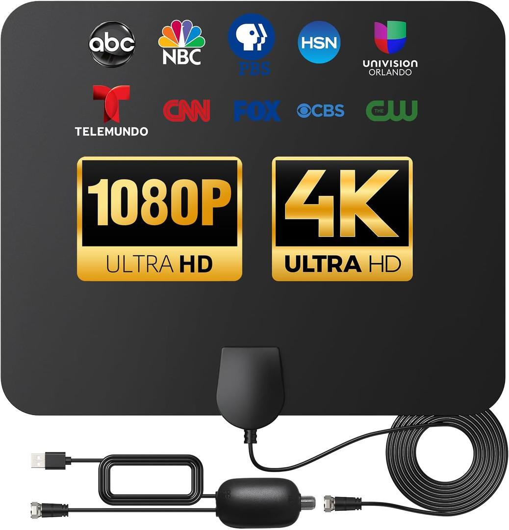 TV Antenna Indoor Long Range 900 Miles, Supports 4K 1080p Smart TV Signal Reception with Signal Amplifier 16ft HDTV Coax Cable