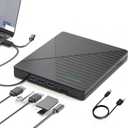 External CD DVD Drive for Laptop Mac with 3 USB Ports and 2 TF/SD Card Slots,USB 3.0 & USB-C CD DVD Optical Disc Reader Burner Player for MacBook Pro Air iMac Laptop PC Windows 11/10/8/7 Linux Mac OS