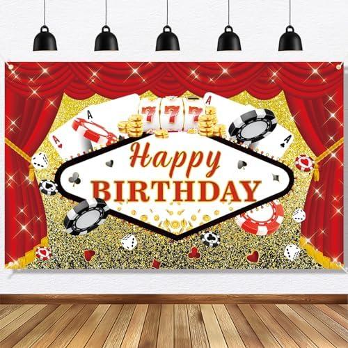 Ushinemi Casino Theme Party Decorations Las Vegas Casino Night Happy Birthday Banner, Poker Party Decorations Casino Birthday Party Supplies 6 x 3.6ft