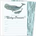 Koko Paper Co Whale Baby Shower Invitations | 25 Fill-in Invitations and Envelopes | Printed on Heavy Card Stock.