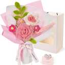 Crochet Flower Bouquet, Handmade Crochet Flowers Bouquet for Anniversary, Mother's Day, Valentine's Day, Graduation, Christmas, Birthday Gift for Women Wife Lover (Include Card) Pink