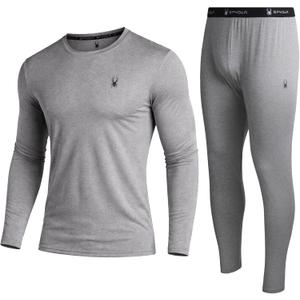 Spyder Mens Thermal Top and Bottom Set - 2 Piece Fleece Lined Thermal Shirts for Men and Long Johns Leggings Base Layer Set (X-Large, Heather Grey)