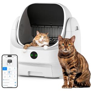 Open Top Automatic Litter Box, Odor Control, Ready to Use, Self Cleaning Litter Box, Large Capacity with APP Control and Safety Sensor, Ellenpent, with Trash Bags/Waterproof Mat/Litter Mat