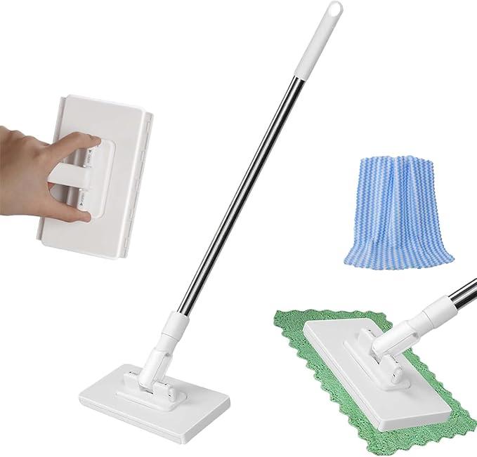 Snap Grip Mini Mop,Cloth Changing Mini Mop,NoTouch Lnstant Lnstallation Removal Wipes,Compatible with Swiffer Pads,360 Degree Rotating for Whole House Cleaning Essentials(50 inches+Cloth *10).