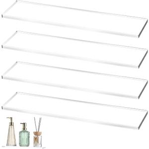 Leinuosen 4 Pcs Clear Acrylic Medicine Shelves, Replacement Cabinet Shelves for Bathroom, Living Room, Kitchen, Wall Mounted and Hanging, 1 cm Thick (13 Inch)