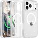Compatible with iPhone 17 Pro Case with Screen Protector, Shockproof, Compatible with MagSafe, 3-Layer Drop Protection, Heavy Duty Magnetic Phone Case Cover, 6.3", Clear Glitter