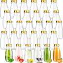 Roshtia 30 Pack 4oz 120ml Plastic Mini Milk Bottles Bulk Juice Shot Bottles with Lids Small Beverage Drink Containers for Restaurants Desserts Milk Iced Milkshakes Homemade (Gold)