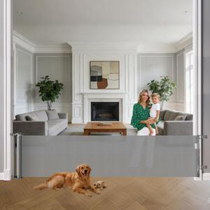 33” Tall X 140” Extra Wide Baby Gate Wall Mount Retractable Dog Gates for Doorways Extra Wide Baby Gates for Large Openings 11.67Ft Outdoor Pet Gate Indoor Dog Fence One-Hand Easy Operation, Gray