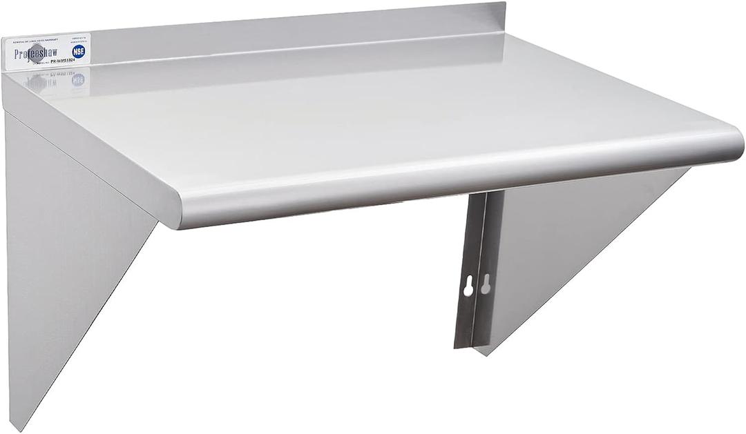 Profeeshaw NSF Stainless Steel Shelf 18 x 24, 300 lb Commercial Shelves Wall Mounted Metal Shelving with Backsplash and 2 Brackets for Restaurant, Bar, Utility Room, Kitchen and Garage