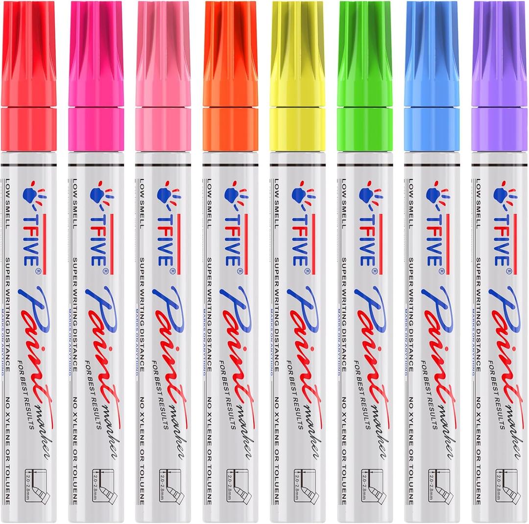 TFIVE Luminous Paint Markers, 8 Colors Neon UV Paint Pens for Blacklight - Oil-Based, Medium Tip, Waterproof Permanent Marker Pens for Rock Painting, DIY Art Crafts, Scrapbooking, Glass Windows