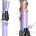 Wavytalk 1 Inch Rotating Curling Iron, Curl Cycle, Automatic Curling Wand for Long Hair, Get Effortless Beach Waves with Self Spinning Barrel up to 430F with Home Button, Dual Voltage, Purple
