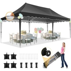 HOTEEL 1020 Pop Up Canopy, Canopy Tent UV 50+ and Waterproof, Thickened Frame, Large Space Easy Pop Up Canopy, Outdoor Canopy for Weddings, Beaches, Parties, Patio (Dark Black)