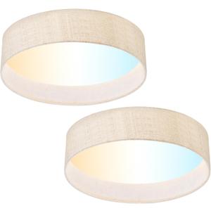 Hamilyeah LED Flush Mount Ceiling Light Fixture Set of 2, Dimmable Ceiling Light Fixture with Fabric Shade 24W 12inch 5CCT, Drum Light Fixture Ceiling Mount for Living Room, Kitchen, Bathroom, Bedroom, 12 inch Flush Mount Beige