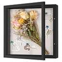 11x11 Shadow Box Frame with Linen Back - Sturdy Rustic Memory Display Case of Flower, Pictures, Medals and More, Black