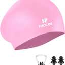 2 Size Silicone Swimming Cap for Long Hair Short Hair, Waterproof Swim Hats Bathing Caps for Age 3-15 Children to Keep Hair Dry-Pink