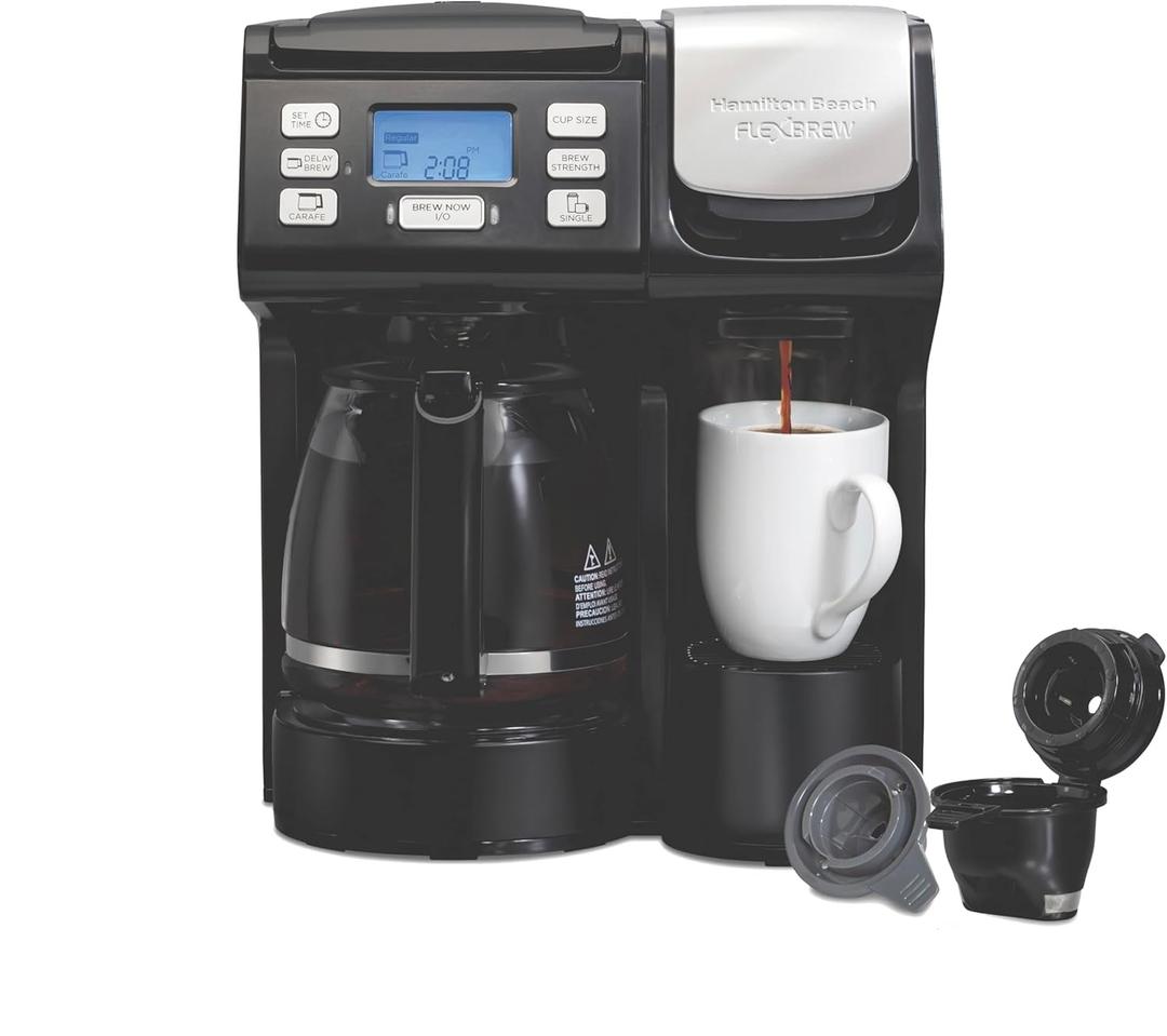 Hamilton Beach FlexBrew Trio 2-Way Coffee Maker, Compatible with K-Cup Pods or Grounds, Combo, Single Serve & Full 12c Pot, Black - Fast Brewing (49902)