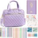 Bible Cover Case for Women, Large Bible Bag Bible Study Supplies Accessories Journaling Kit with Highlighters Tabs, Quilted Book Carrying Cases with Shoulder Strap, Christian Easter Gifts for Women