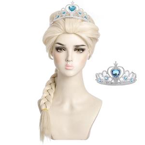 morvally Blonde Braided Cosplay Wig for Girls Kids with Crown Long Synthetic Hair Wigs for Child Toddlers Princess Costume Halloween Party (Kids)