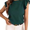Women's Ruffle Cap Sleeve Blouse Elegant Mock Neck Business Casual Shirts (Green, M)