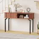 GarveeHome Fluted Console Table with Storage, Wood Sofa Table with Sliding Door, Entryway Table with Storage Space for Living Room, Couch, Hallway, Foyer, Walnut