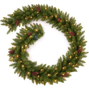 AMERZEST 9 FT Christmas Garland Prelit 70 LED Lights Holiday Artificial Decor for Stairs Mantle Door Indoor Outdoor Garland with Battery Operated Timer