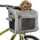 Dog Bike Basket, Expandable Soft-Sided Pet Carrier Backpack with 4 Open Doors, 4 Mesh Windows for Small Dog Cat Puppies - Grey (Grey-Fits 10-18 Lbs)