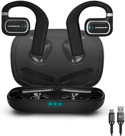 Monster Clarity Air 2.0 Open Ear Wireless Earbuds, Air Conduction, Touch Controls, Built-in Microphone, 28H Playtime, Lightweight Comfortable Fit, Built-in Ear Hooks, Running