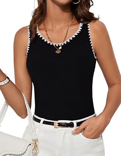 GRACE KARIN Tank Tops for Women Ribbed Crewneck Tank Summer Casual Basic Slim Fitted Shirt Contrast Color Blouses Size L