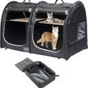 Mispace Portable Twin Compartment Show House Cat Cage Condo,Comfy Puppy Home Dog Travel Crate with Carry Bag/2 Hammocks/Mats & Collapsible Litter Box