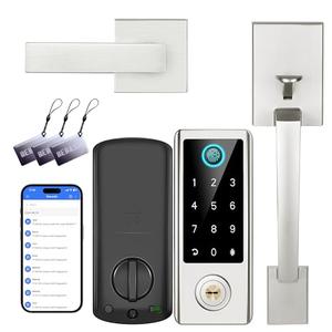 Fingerprint Door Lock with Handle Sets, BEBASIA Keyless Entry Door Lock, Bluetooth Front Door Lock Set, Smart Deadbolt, Electronic Keypad Digital Deadbolt with Handle, Satin Nickel
