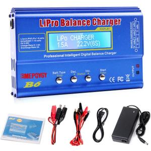 B6 Lipo Battery Balance Charger 80W 6A Discharger for NiMH/NiCd (1-15S) LiPo/Li-ion/Life Battery (1-6S) RC Hobby Batteries Balance Charger with AC Power Supply