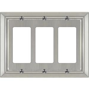 Metal Wall Plate for Electrical Outlets, Decorative Brushed Nickel Switch Plates Outlet Cover, Light Switch Cover Plate, 3-Gang Wall Plates (Triple Decoretor, 1 Pack)
