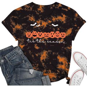 Pumpkin Spice Coffee Latte Shirt Womens Halloween Shirts Cute Spooky Season Short Sleeve Tops (Small, Tdblack)