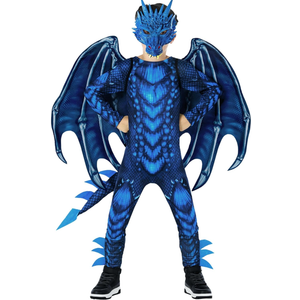 Morph Blue Dragon Costume for Kids, Dragon Wing Costume for Boys, Halloween Dress-Up, Fun Dragon Outfit, M
