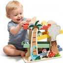 Lehoo Castle Wooden Car Ramp Toys for 1 Year Old Boy Birthday Gifts, Dinosaur Montessori Toys for 1 2 Year Old, Wooden Race Track with 4 Rollers Toddler Toys for 2 Year Old Boy