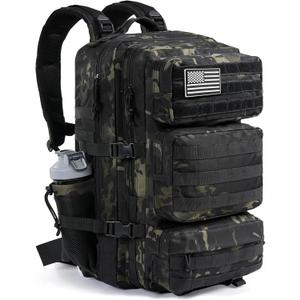 Military Tactical Backpack 50L Large Day Backpack for Men Molle Army 3 Days Assault Pack Bug Out Bag Water Resistant and Heavy Duty Hiking Treeking Rucksack - Black Camo