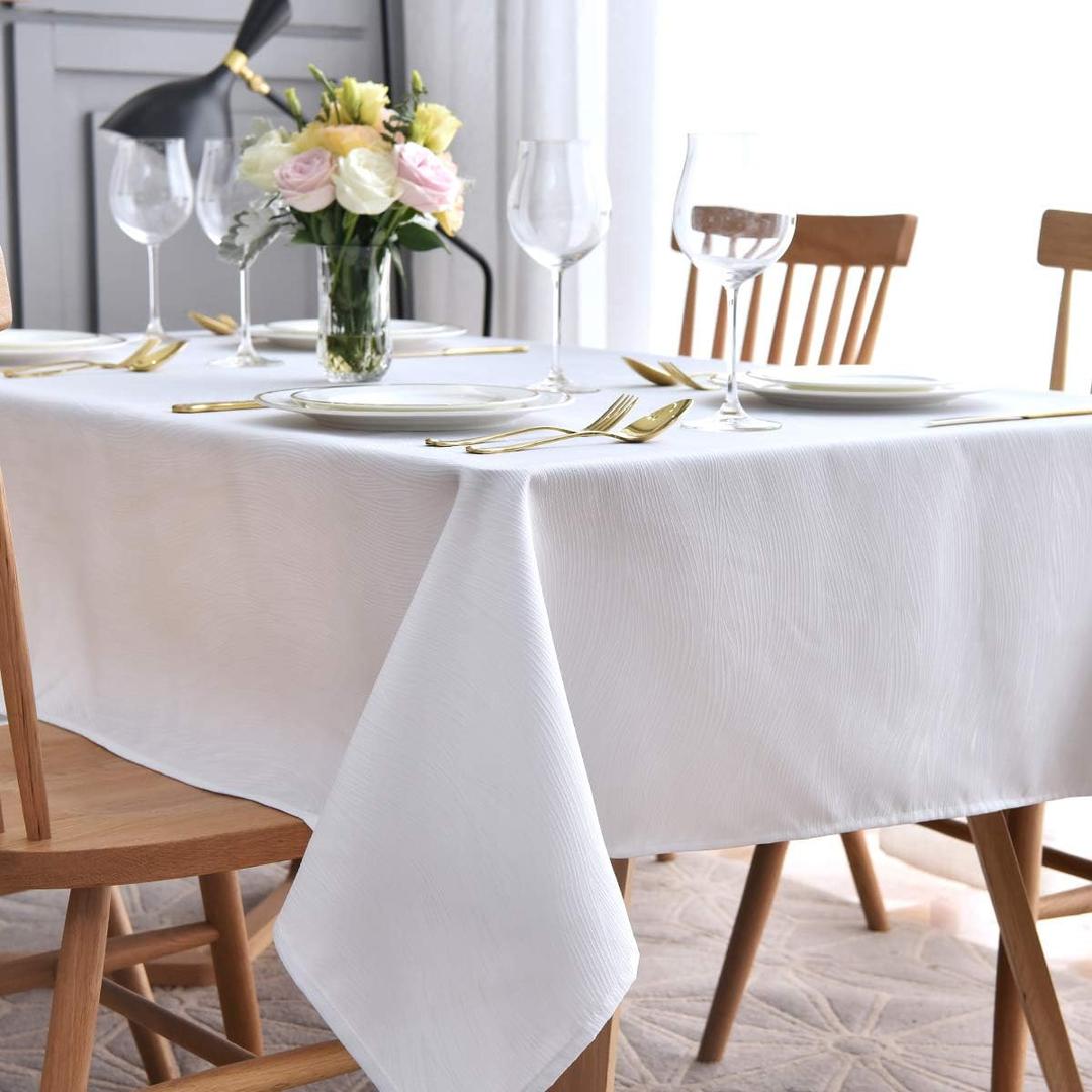 maxmill Square Tablecloth Swirl Design Spillproof Wrinkle Free Heavy Weight Soft Table Cloth Decorative Fabric Table Cover for Outdoor and Indoor Use Square 60 x 60 Inch White