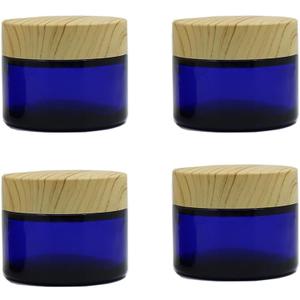 4Pack 50g Blue Glass Jars with Lids,Refillable Cream Jar Cosmetic Cream Jars,Empty Round Cosmetic Containers for Sample,Powder, Lotion,Spice,Crubs Creams,Oils Salves,Ointments(Blue)