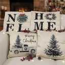 Coeufuedy Christmas Pillow Covers - 18x18 Inch Set of 4 Home Noel Truck Tree Holiday Cushion Covers Farmhouse Christmas Decoration for Sofa Couch Living Room