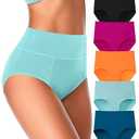 ASIMOON Tummy Control Underwear for Women Cotton High Waisted Plus Size Full Coverage Shaping Panties Briefs Ladies Pack M 5 Pack