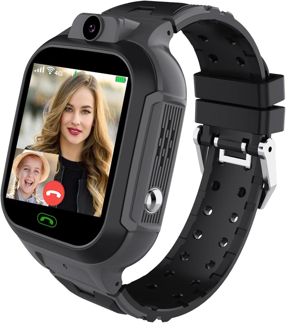 4G Kids Smart Watch GPS Tracker - Smartwatch with Two Way Call Video Calling Voice Chat SOS Class Mode Stopwatch Pedometer Games Wi-Fi Touch Screen Alarm Clock Smartwatches for Boys Girl (Black)