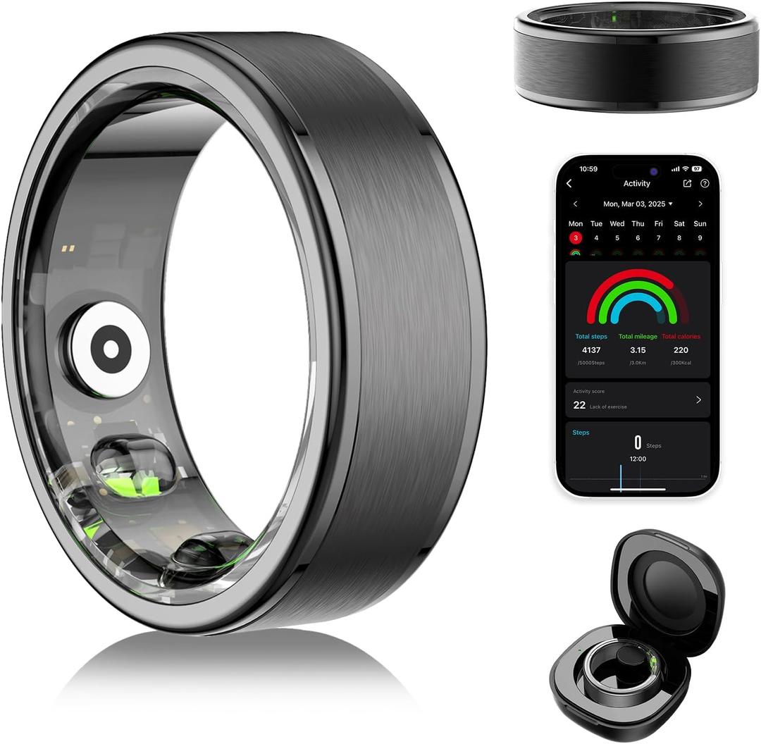 Smart Ring for Women Men - Fitness Tracker with Heart Rate/Blood Oxygen/Stress Monitor/Steps/Sleep Tracking, No App Subscription, 5ATM Waterproof Health Rings (10#)