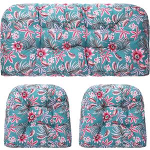 3 Pcs Wicker Chair Outdoor Cushion for Furniture, 1 Loveseat Seat and 2 U-Shape Cushion for Patio Furniture(Tropical Flower), 44 X 19 X 4 Inches