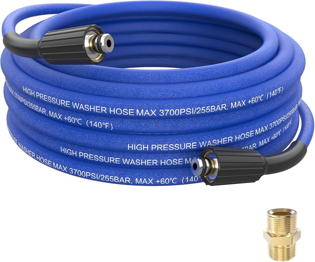 Pressure Washer Hose 25 FT, 1/4" Super Flexible Blue Power Washer Hose, 3700 PSI Kink Resistant Pressure Water Hose, M22-14mm Extension Hose Replacement for Home Use