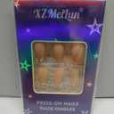 Nude Brown Jelly Press On Nails Short Almond, Glossy Design Acrylic Fake Nails with Full Cover Stick on Nails,Reusable Glue-On Stickers for Fashion False Nails for Women Gift (24 Pcs (Pack of 1)